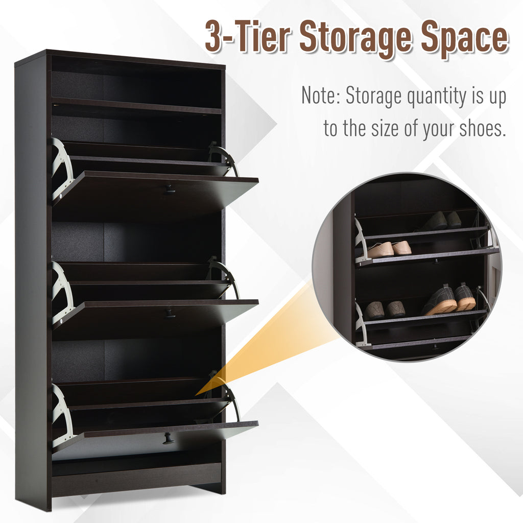 Slim Shoe Storage with 3 Flip Drawers and Adjustable Shelves Shoe Cabinet Organizer for 9 Pair, Coffee