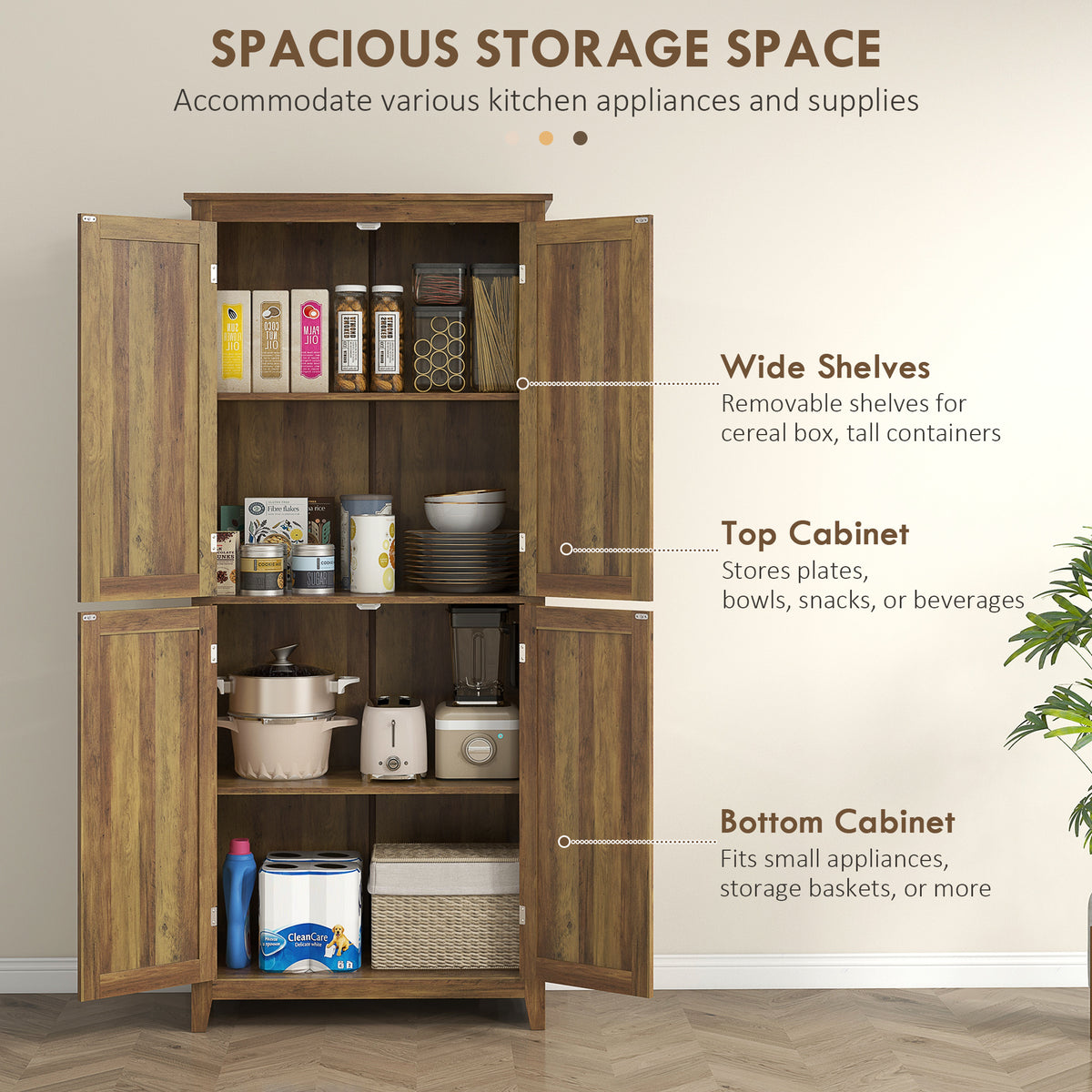 72" Freestanding Storage Cabinet, Kitchen Pantry Cabinet with Doors and Shelves for Dining Room, White