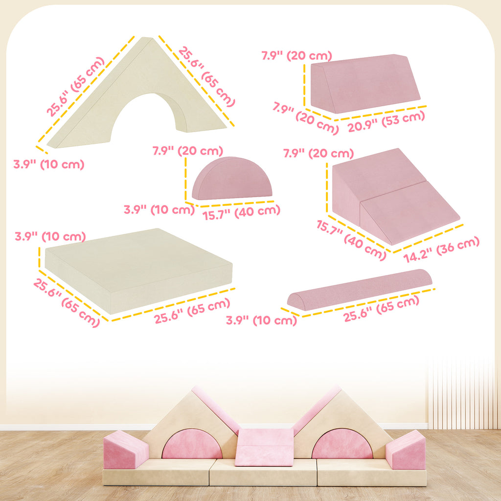 Qaba 12 PCS Modular Kids Play Couch, Child Sectional Sofa for Toddlers, Convertible Foam and Floor Cushion, Pink