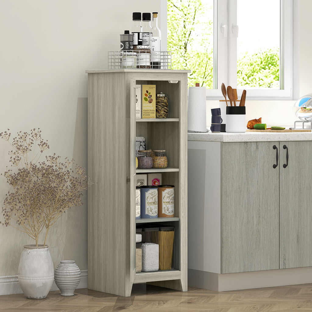 48" Kitchen Pantry Storage Cabinet w/ Barn Door, Kitchen Pantry Cabinet w/ Adjustable Shelves, Grey Wood Grain