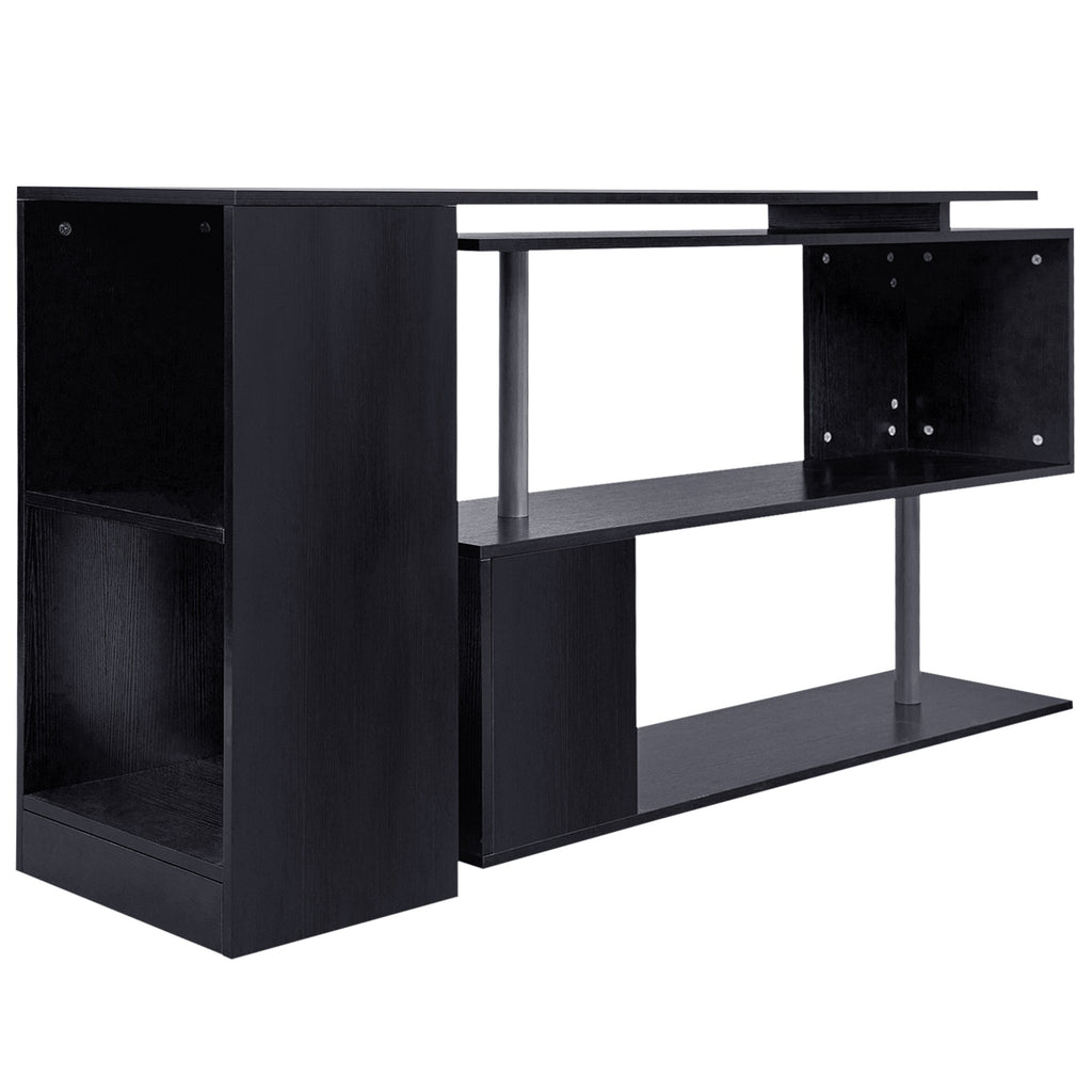 55" Corner Computer Desk, 360° Rotating L-Shaped Desk, Home Office Workstation with 3-Tier Shelves, Bookshelf, White