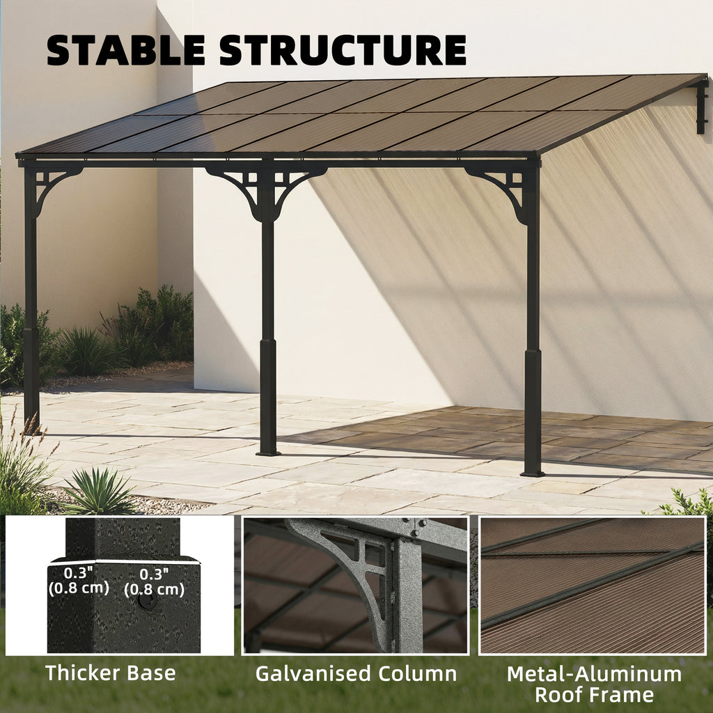 13' x 10' Lean to Gazebo, Hardtop Wall Mounted Outdoor Pergola with Polycarbonate Roof and Metal-Aluminium Frame