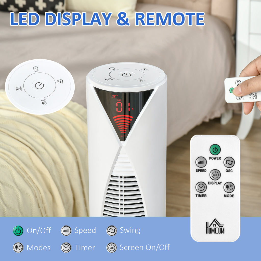 Freestanding Tower Fan Cooling for Home Bedroom with 3 Speed, 12h Timer, Oscillating, LED Sensor Panel, Remote Controller, White