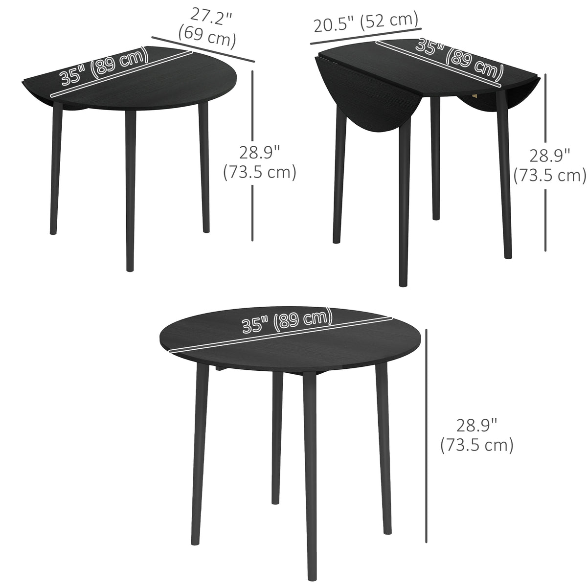 Folding Dining Table, Round Drop Leaf Kitchen Table for Small Spaces with Wood Legs, Distressed White