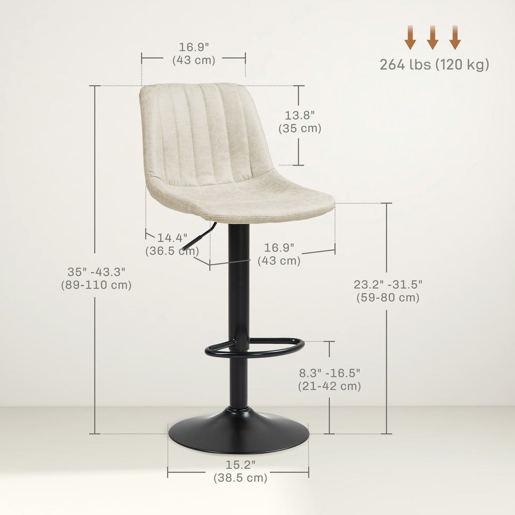 Counter Height Bar Stools Set of 2, Adjustable Height Bar Chairs with Swivel Seat, Leathaire Upholstery