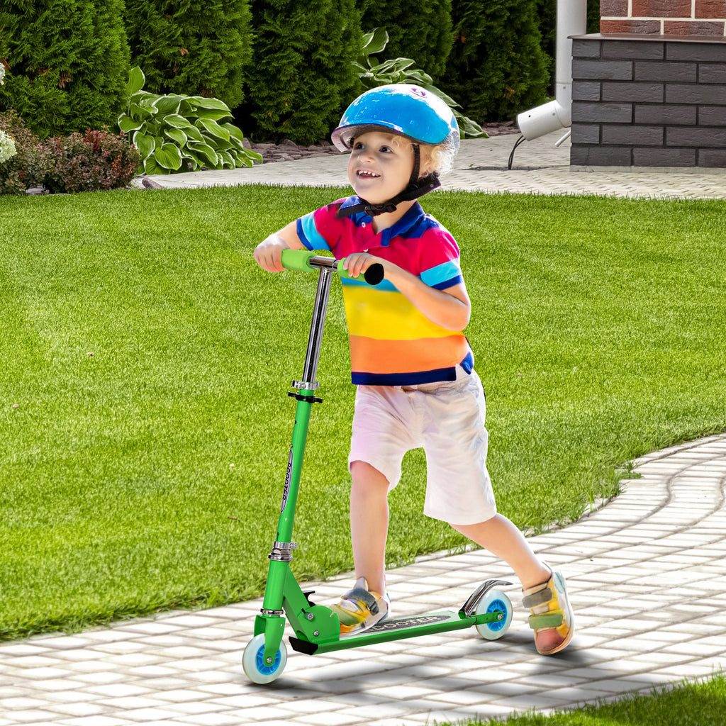 Qaba Snow Scooter, 2 in 1 Design Adjustable Height Scooter Snow Sled for Kids Aged Over 7 Years Old, Foldable Kids Sled Ski Scooter with Wheels Blades, Green