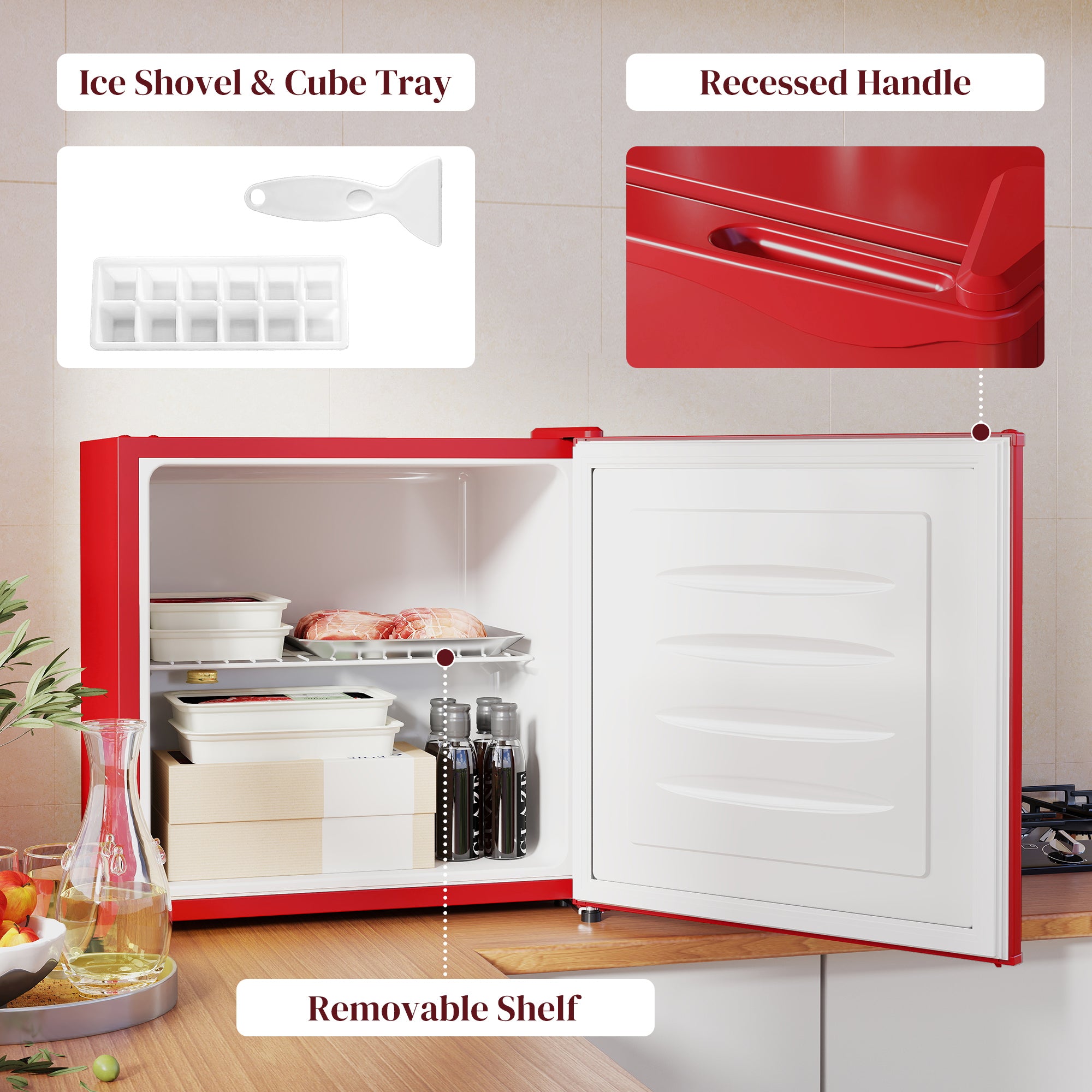 1.1 Cu. Ft. Mini Freezer, Compact Upright Freezer with Reversible Door, Removable Shelf, Adjustable Temperature, White