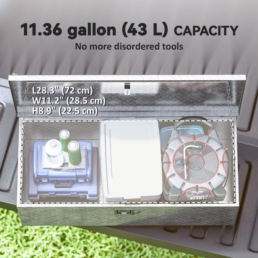 30 Inch Truck Bed Tool Box, Heavy Duty Aluminum Diamond Plate Trailer Tongue Box with Side Handle and Locks Keys