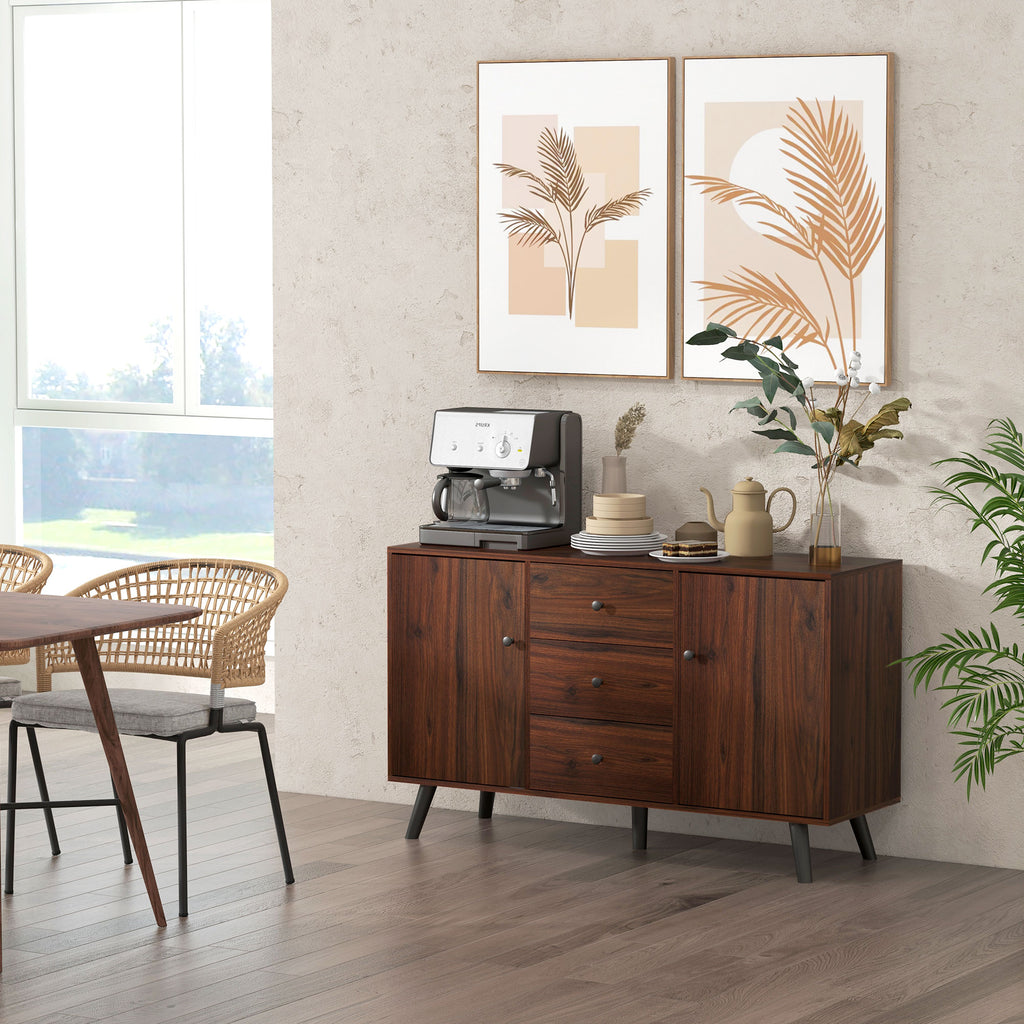 Kitchen Storage Sideboard, Buffet Cabinet with 2 Cupboard, 3 Drawers and Adjustable Shelves for Living Room Rustic Brown