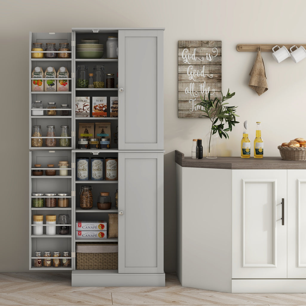 65" Kitchen Cabinet, Kitchen Pantry Cabinet with 4 Doors and 16 Door Shelves for Dining Room, White