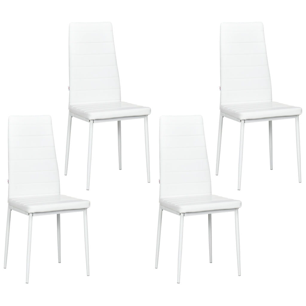 Modern Dining Chairs, Set of 4, High Back PU leather Upholstery and Metal Legs for the Living Room, Kitchen, Home Office, White