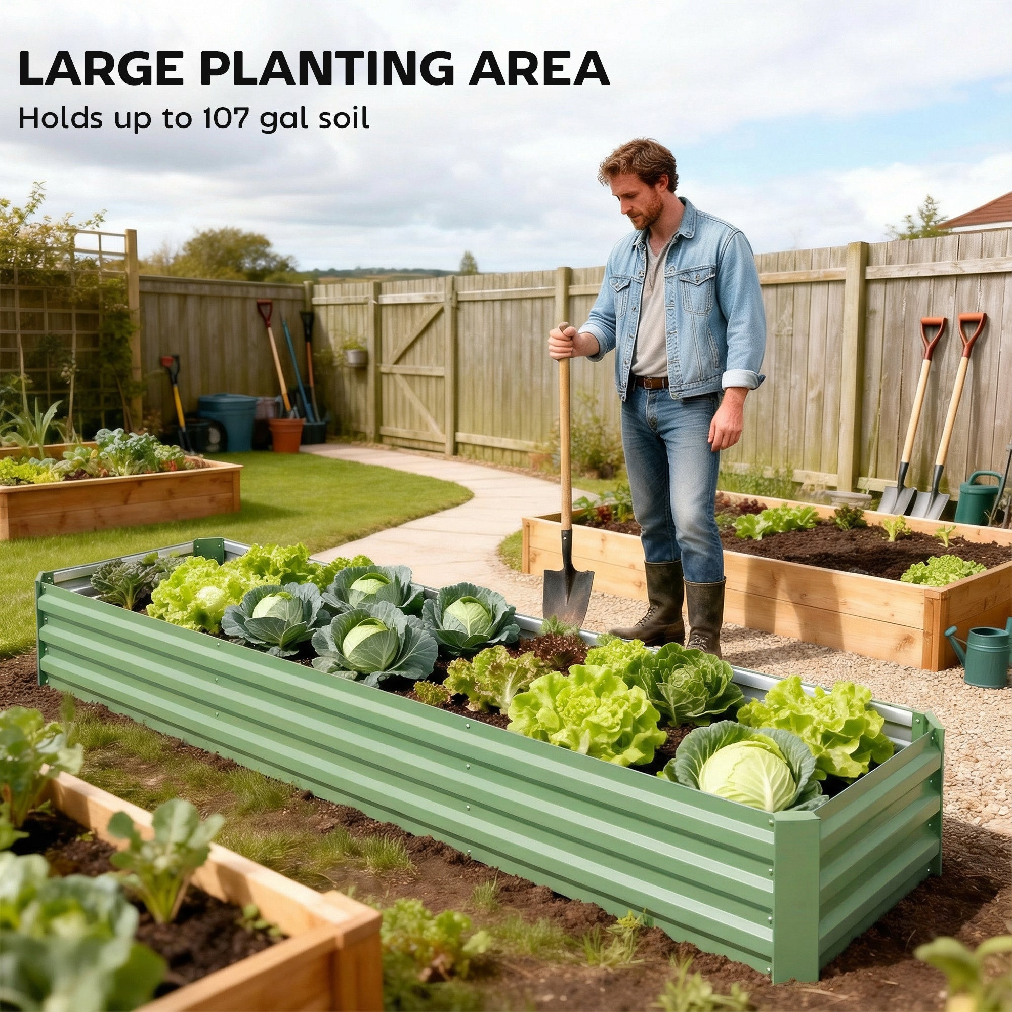 8'x2'x1' Galvanized Raised Bed, Large Elevated Planter Box for Growing Flowers, Herbs and Vegetables, Light Grey