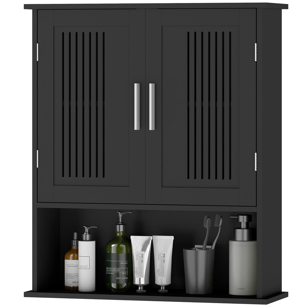Modern Wall Mount Bathroom Cabinet, Storage Organizer with 2 Door Cabinet and Shelf, White