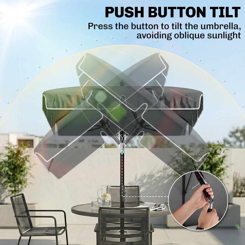 6.5x4ft Rectangle Patio Umbrella Aluminum Tilt Adjustable Garden Parasol Sun Shade Outdoor Canopy Green