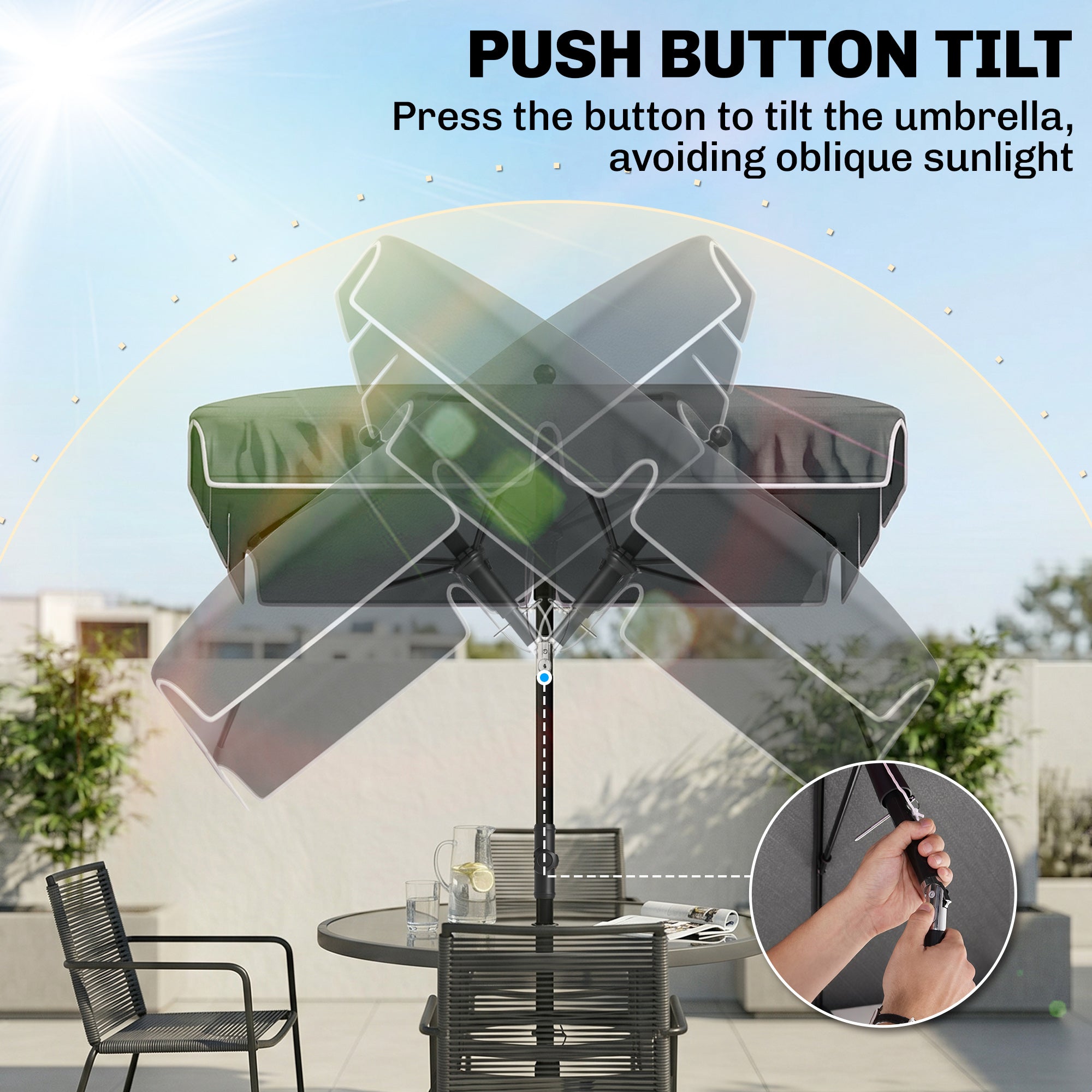 6.5x4ft Rectangle Patio Umbrella Aluminum Tilt Adjustable Garden Parasol Sun Shade Outdoor Canopy Green