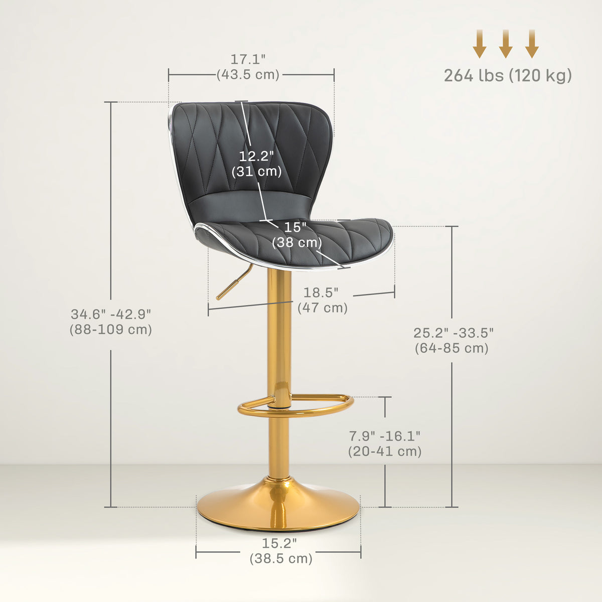 Counter Height Bar Stools Set of 2, Adjustable Height Bar Chairs with Swivel Seat, PU Leather Upholstery