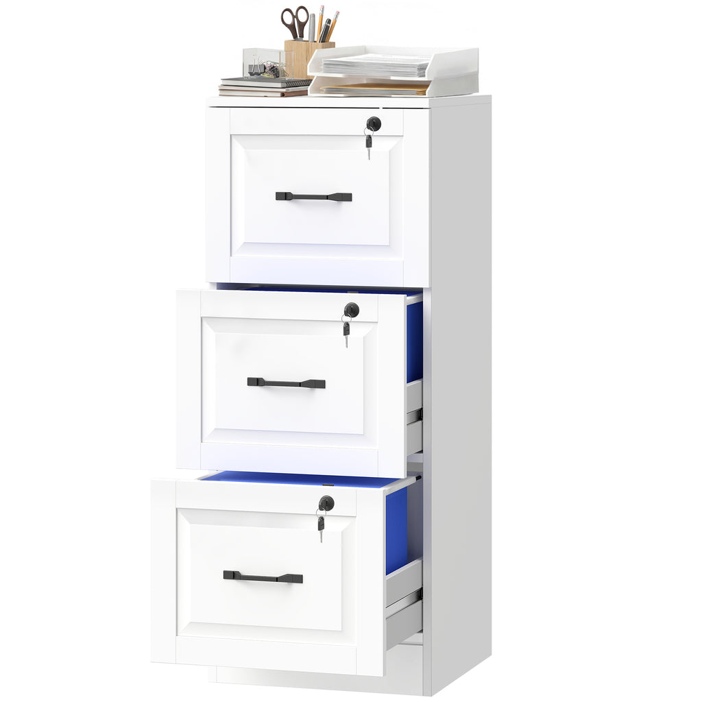 3 Drawer File Cabinet with Lock, Vertical Filing Cabinet with Adjustable Hanging Bars for A4 and Letter Size, Black