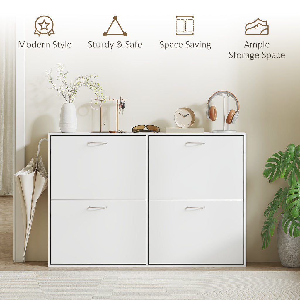 Flip Down Shoe Rack, Multi Cabinet, Wooden Shoe Shelf, Entryway, 4 Drawer Organizer, Freestanding Unit, White