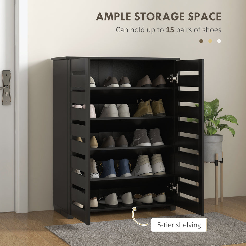 Shoe Storage Cabinet, Shoe Cabinet with 2 Slatted Doors for 15 Pairs of Shoes, Black