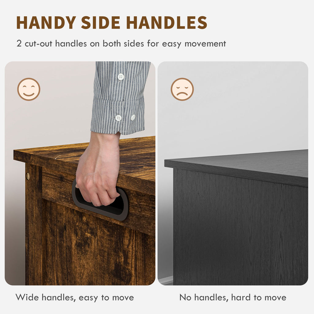 Storage Trunk with 2 Safety Hinges, Modern Entryway Bench with Side Handles, Storage Chest for Living Room, Rustic Brown