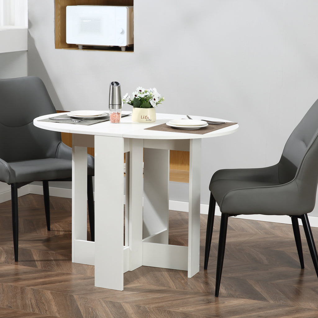 Folding Dining Table, 41" Drop Leaf Table for Small Spaces, Oval Foldable Table for Kitchen, Dining Room, White