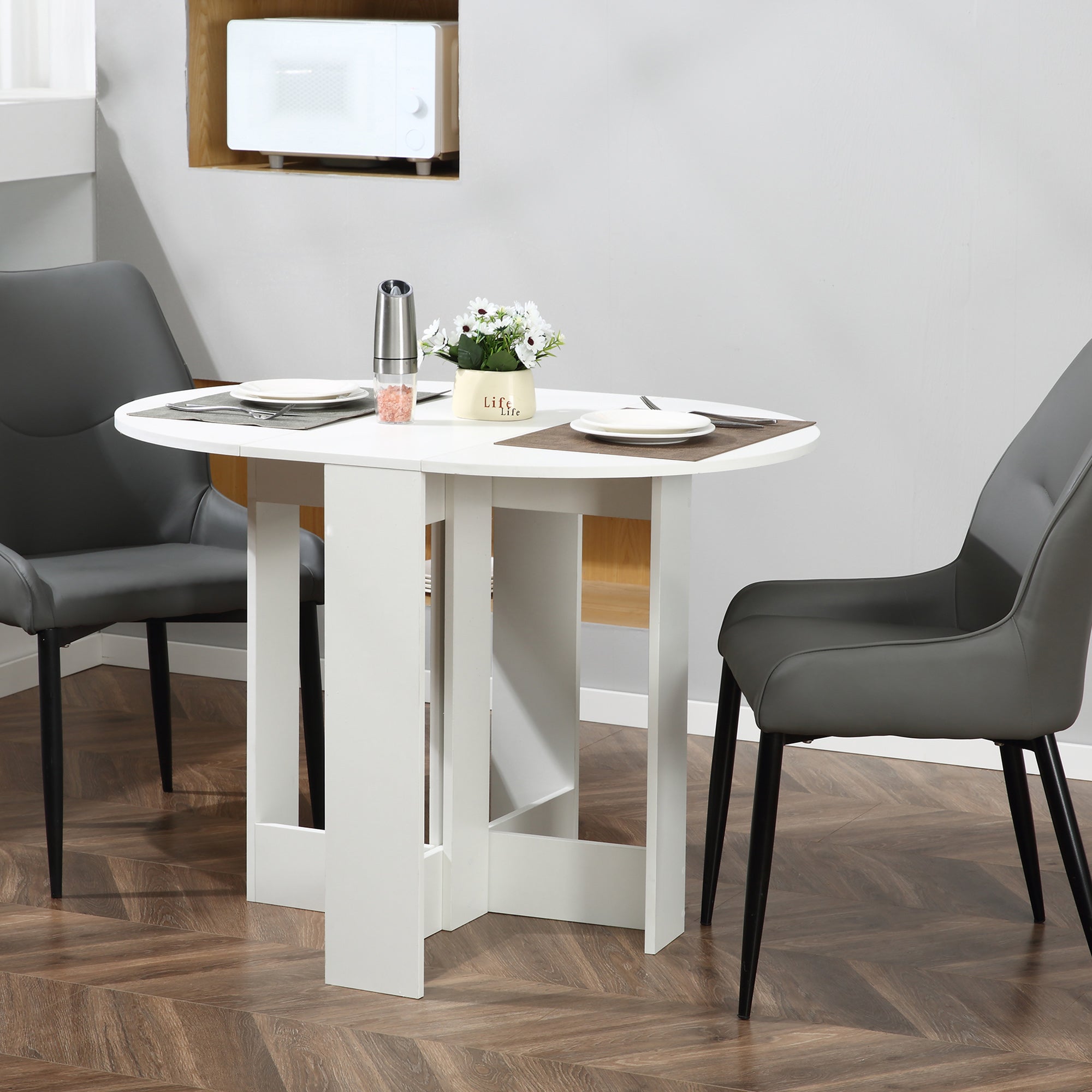Folding Dining Table, 41" Drop Leaf Table for Small Spaces, Oval Foldable Table for Kitchen, Dining Room, White