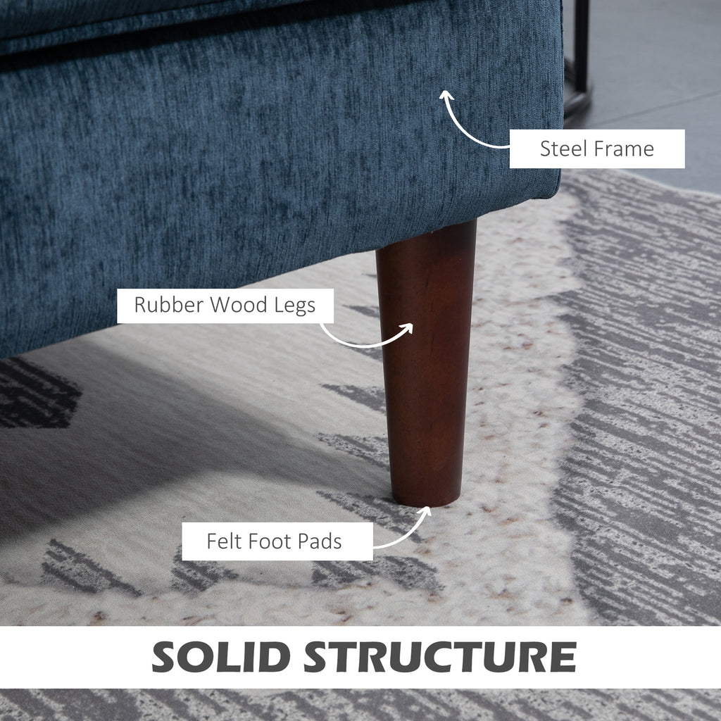 Modern Corner Couch with Right Chaise Lounge, Tufted 3-Seater Sofa with Wooden Legs for Living Room, Navy Blue
