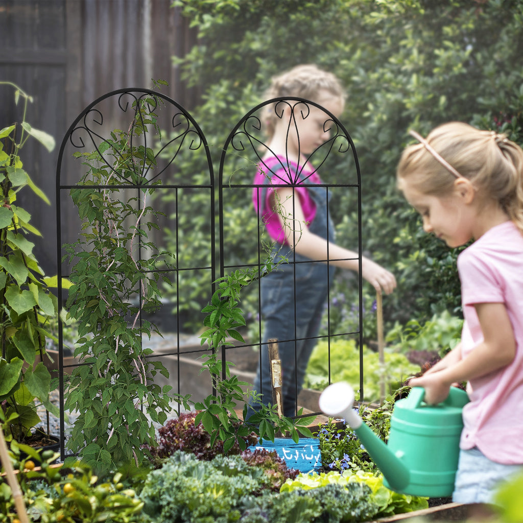 Metal Garden Trellis Pack of 2 for Climbing Plants, Arched Grid Trellis Panels, 20" x 60", Black