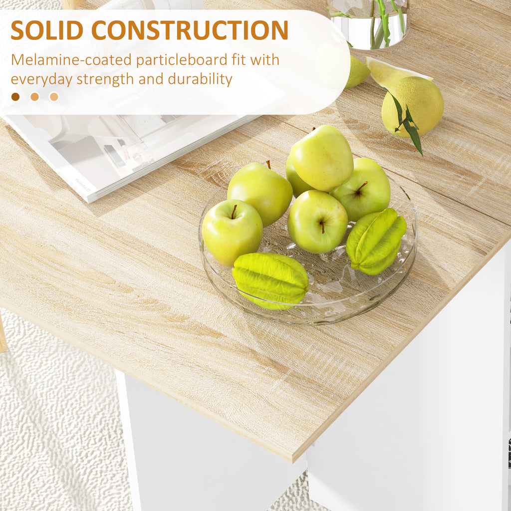Folding Dining Table, Space Saving Drop Leaf Table with Drawer and Storage Shelves for Kitchen, Dining Room, Oak