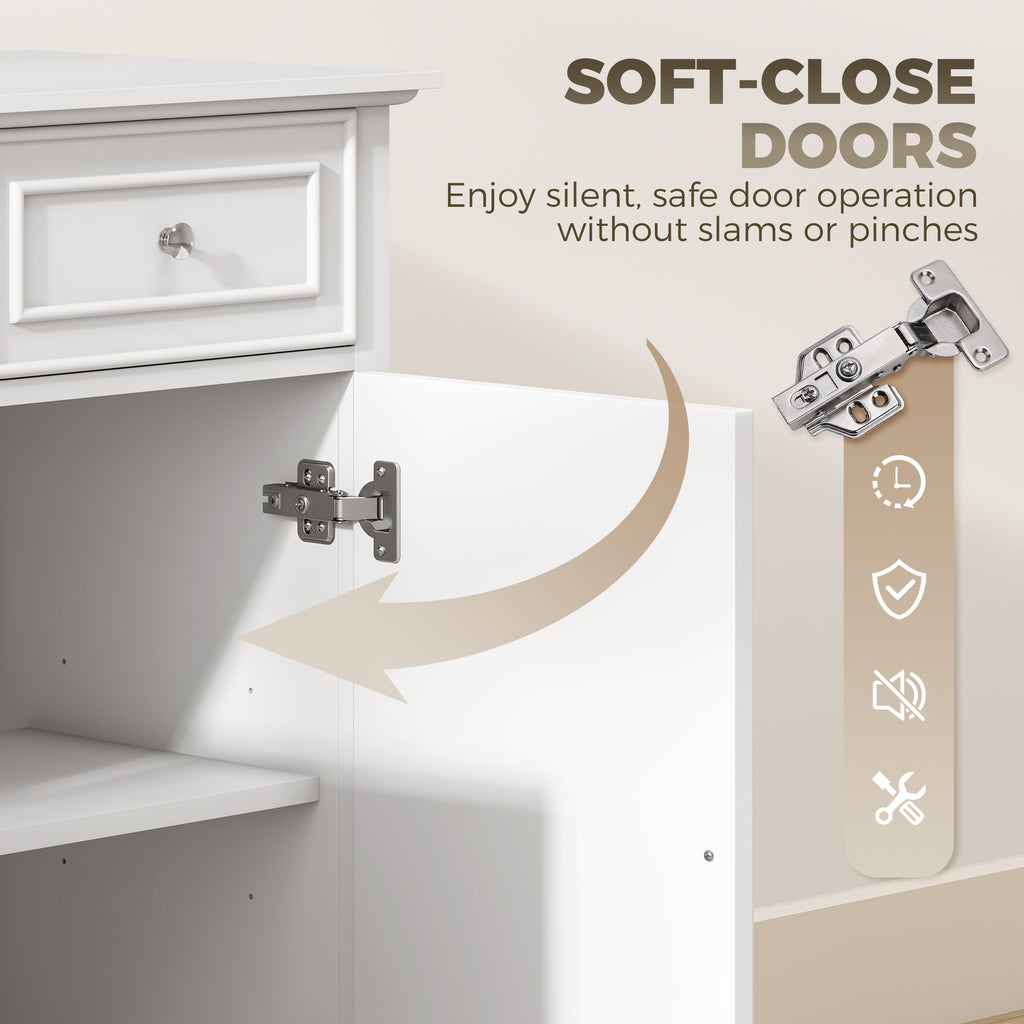 Sideboard Buffet Cabinet, 54" Kitchen Storage Cabinet with Soft-Close Doors, 3 Drawers and 2 Adjustable Shelves, White