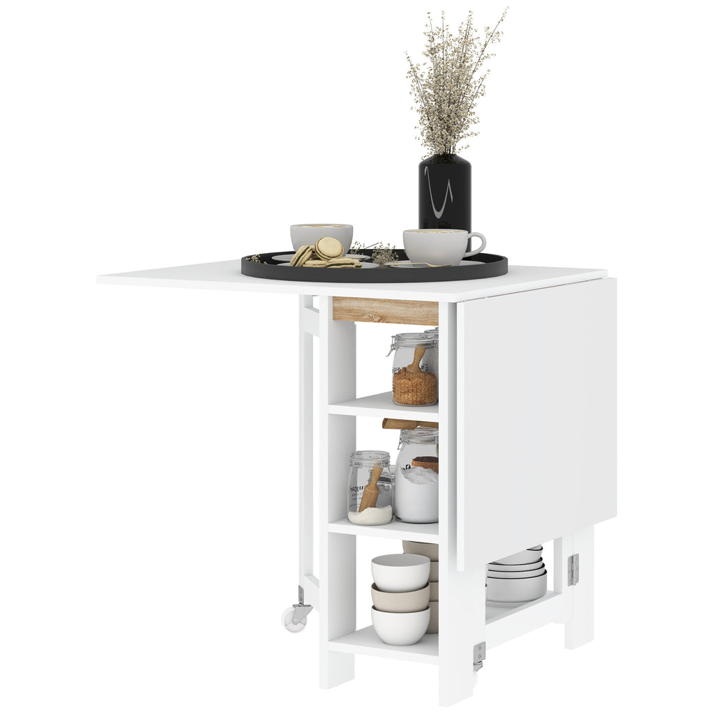 Folding Dining Table with Storage, Drop Leaf Kitchen Table for Small Spaces, White