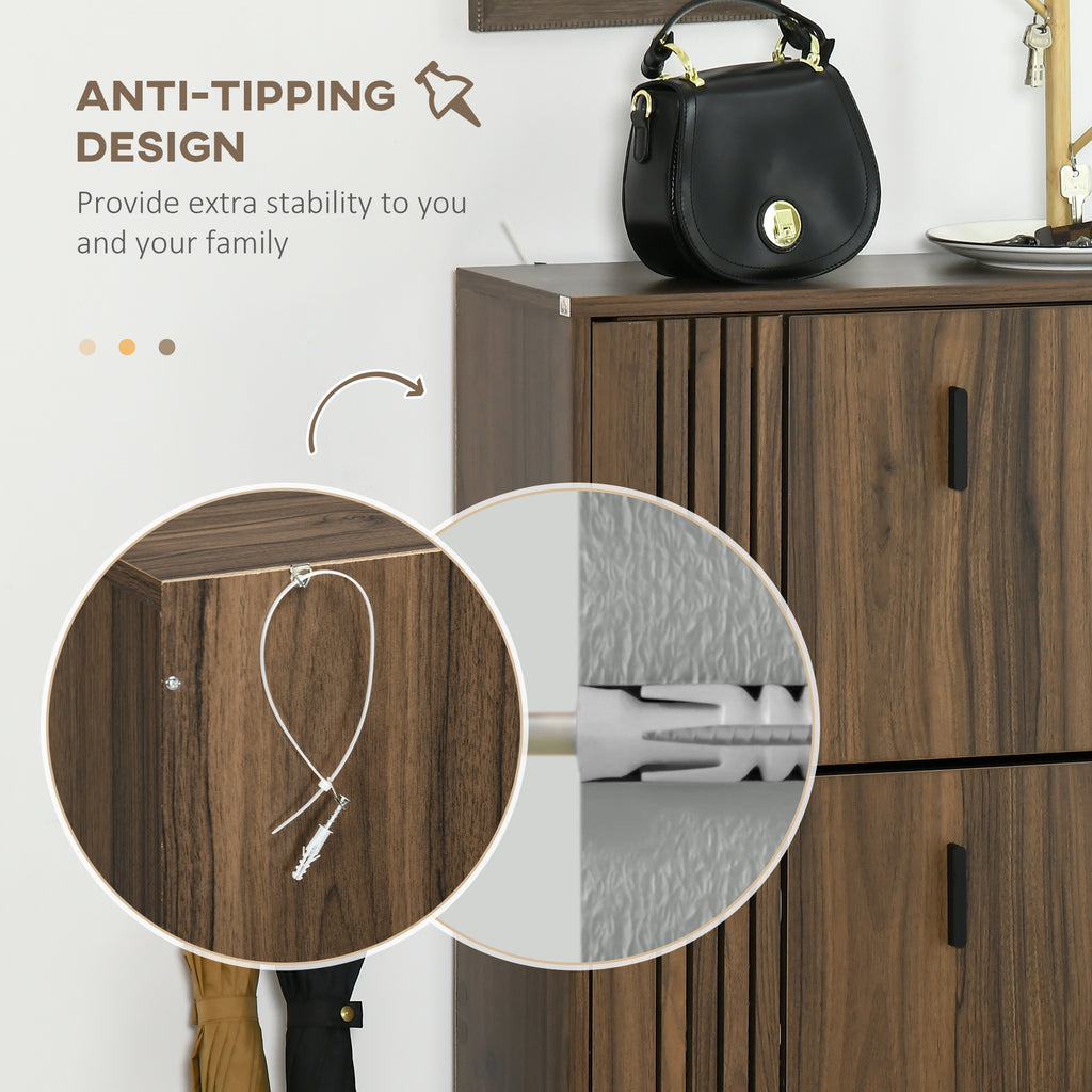 Shoe Storage Cabinet Organizer for 12 Pairs of Shoes with 2 Flip Drawers and Adjustable Shelves, Walnut