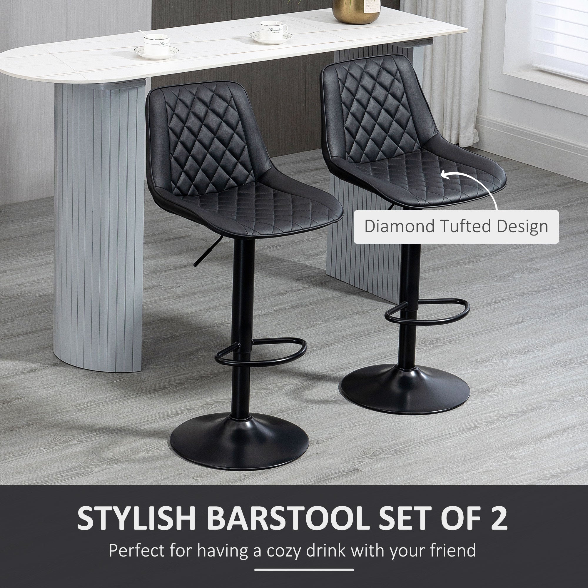 Bar Stools Set of 2, Swivel Counter Height Barstools with Back, Footrest, Adjustable Height, Black