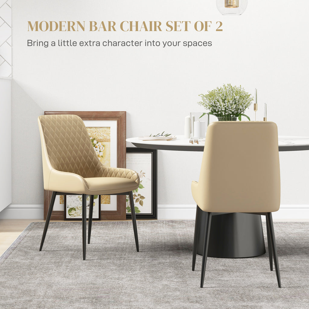 Upholstered Kitchen Chairs, Modern Dining Chairs Set of 2 with Diamond Tufting and Steel Legs for Dining Room, Khaki