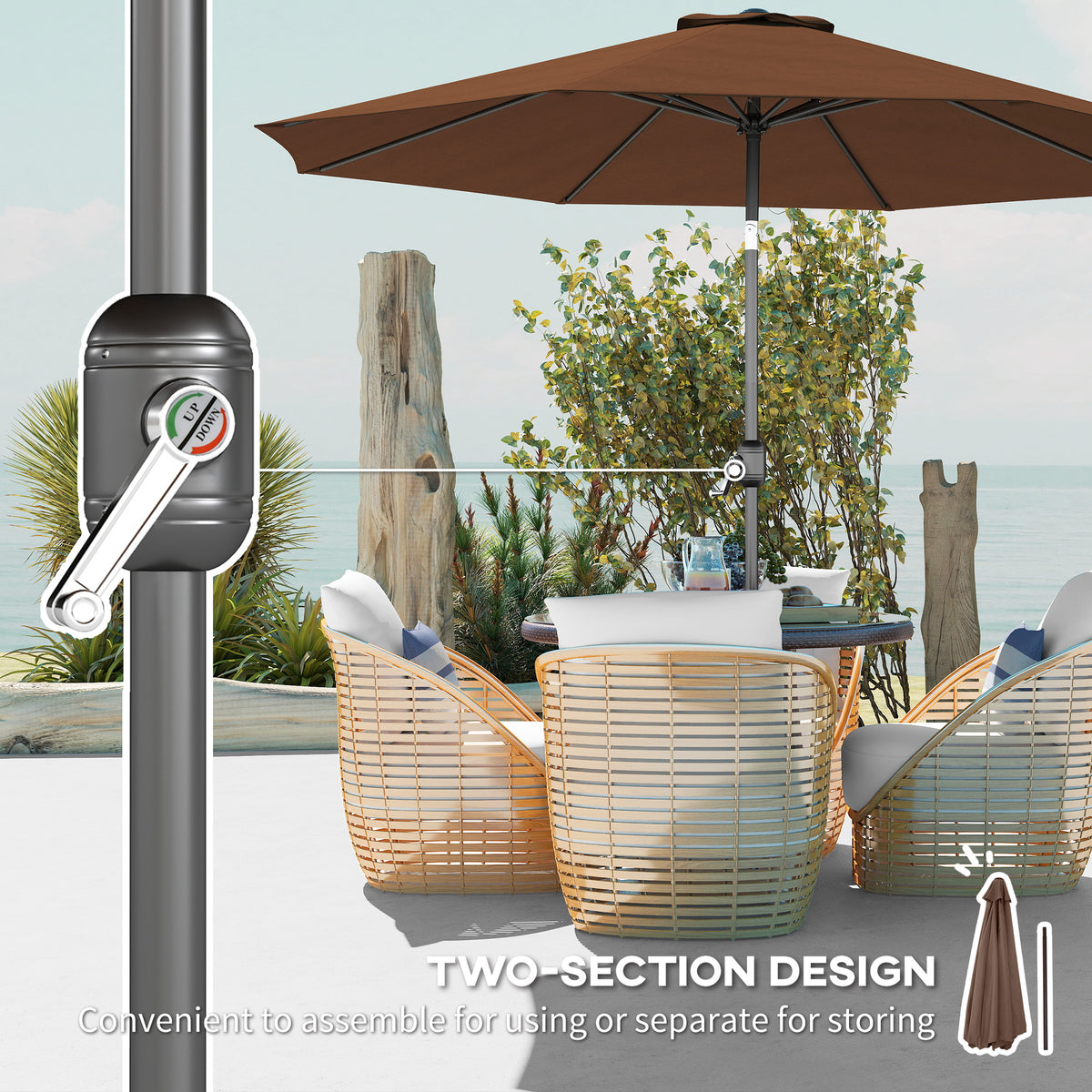 10' x 8' Round Market Umbrella, Patio Umbrella with Crank Handle and Tilt, Outdoor Parasol for Garden, Bench, Lawn, Coffee