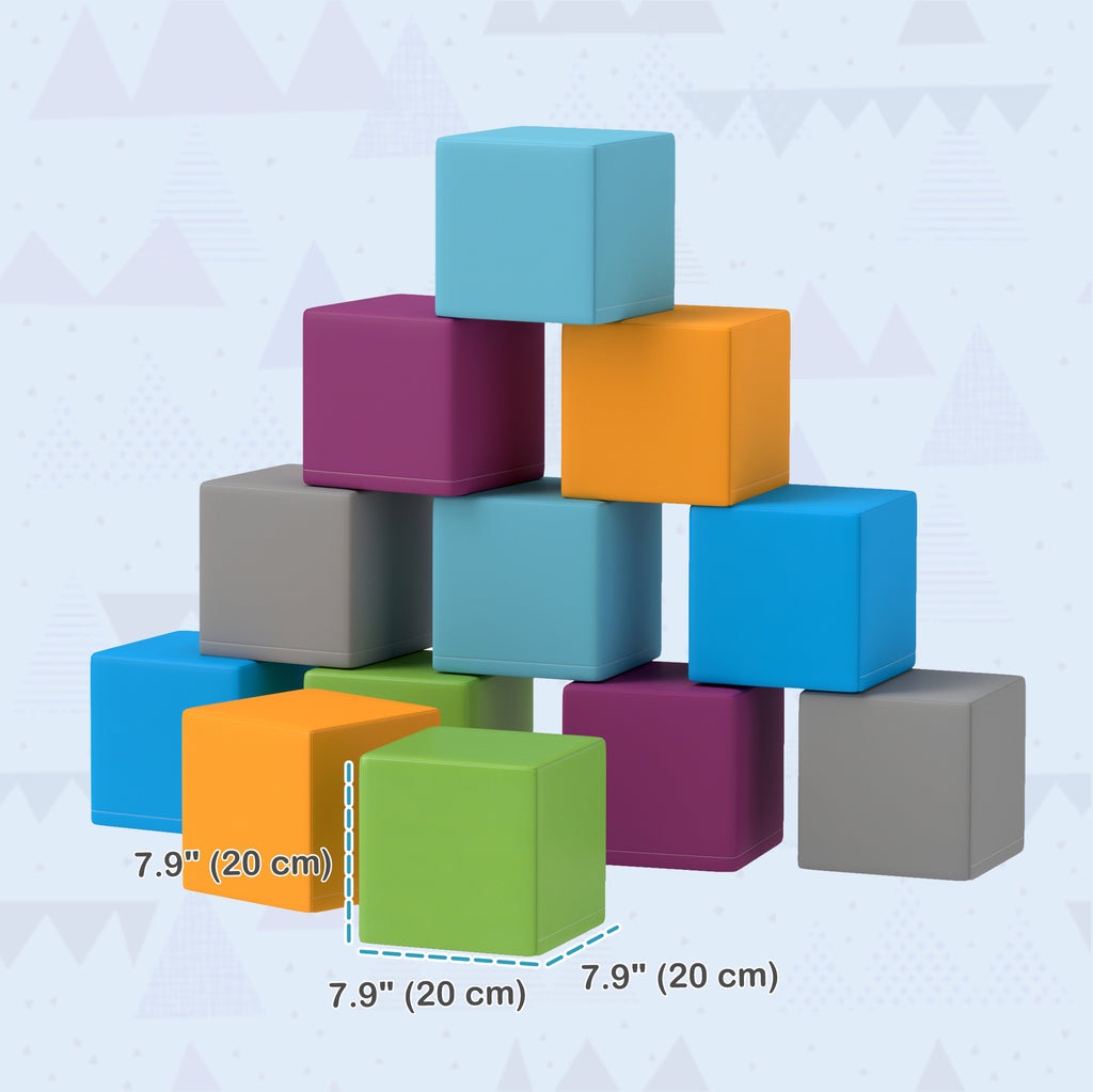 Soozier 12 Piece Soft Play Blocks Soft Foam Toy Building And Stacking Blocks - Multicolours