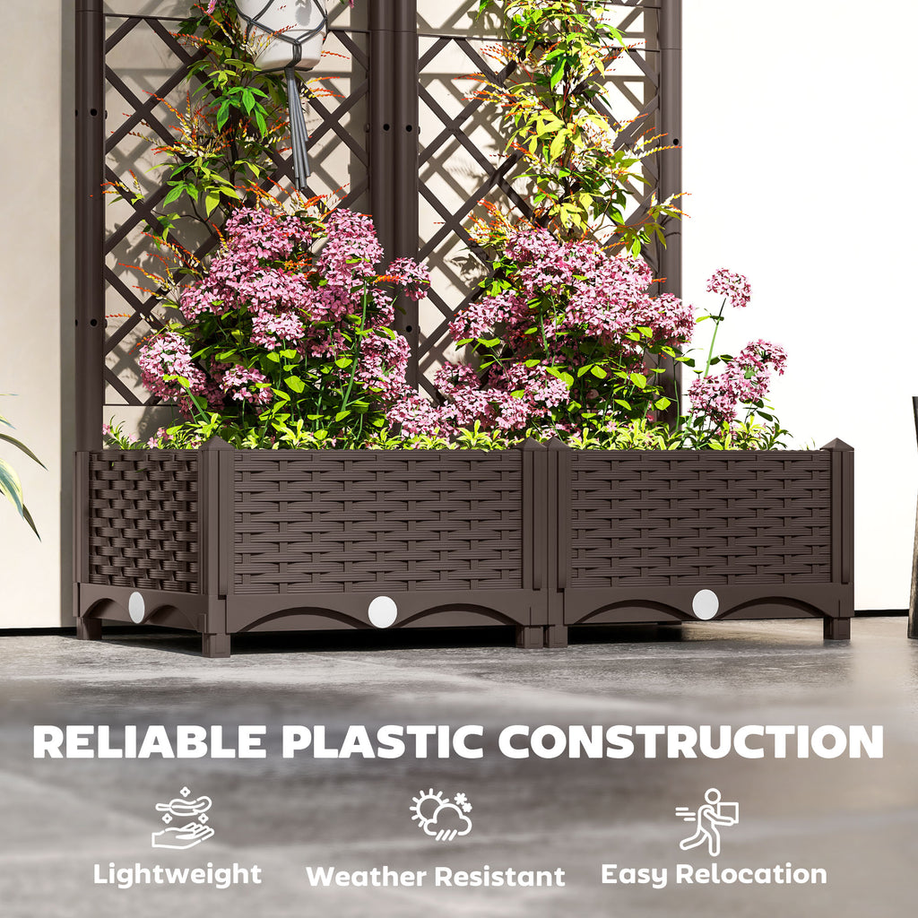 Raised Garden Bed with Trellis, Plastic Raised Flower Bed with Drainage Holes and Drain Plugs, 16" x 16" x 48"