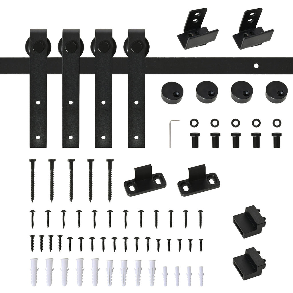 Mini Sliding Barn Door Hardware Kit for Double Doors, TV Stands, Cabinet Barn Door Hardware Kit, Fit 17.7" Wide Door Panel (J Shape), Black