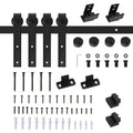 Mini Sliding Barn Door Hardware Kit for Double Doors, TV Stands, Cabinet Barn Door Hardware Kit, Fit 17.7" Wide Door Panel (J Shape), Black