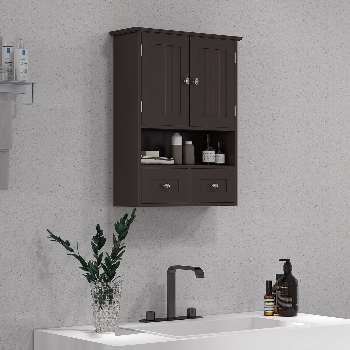 Medicine Cabinet, Bathroom Wall Cabinet with Shelf and Drawers for Hallway, Living Room, Brown