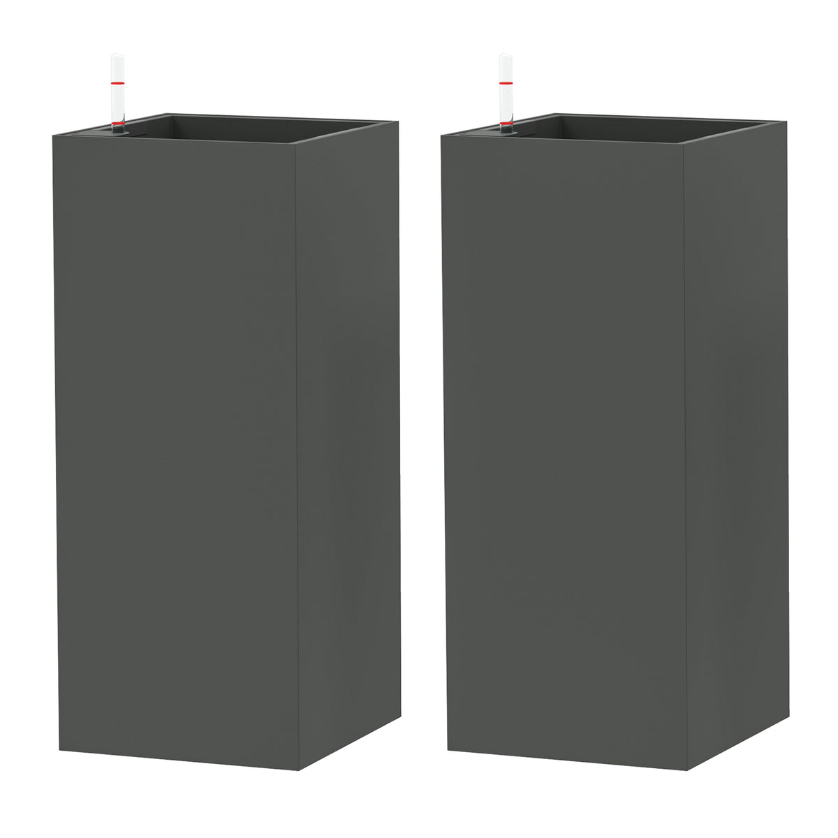 2 Pack Planter Box, 26 Inch Plastic Flower Pots with Water Level Indicator, Drainage Hole and Drain Plug, Dark Grey
