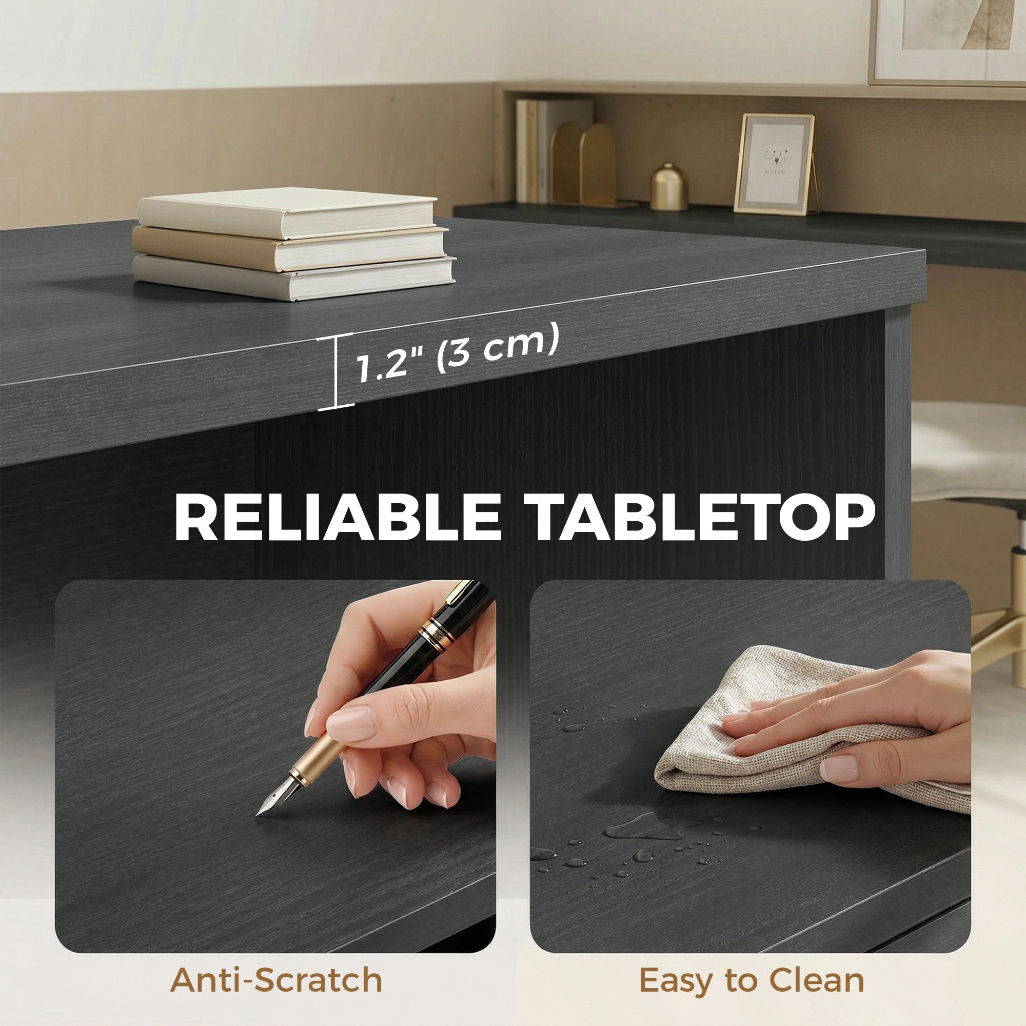 Computer Desk with 3 Drawers, 47" Home Office Desk with Adjustable Hanging Rails for Letter A4 Files, White