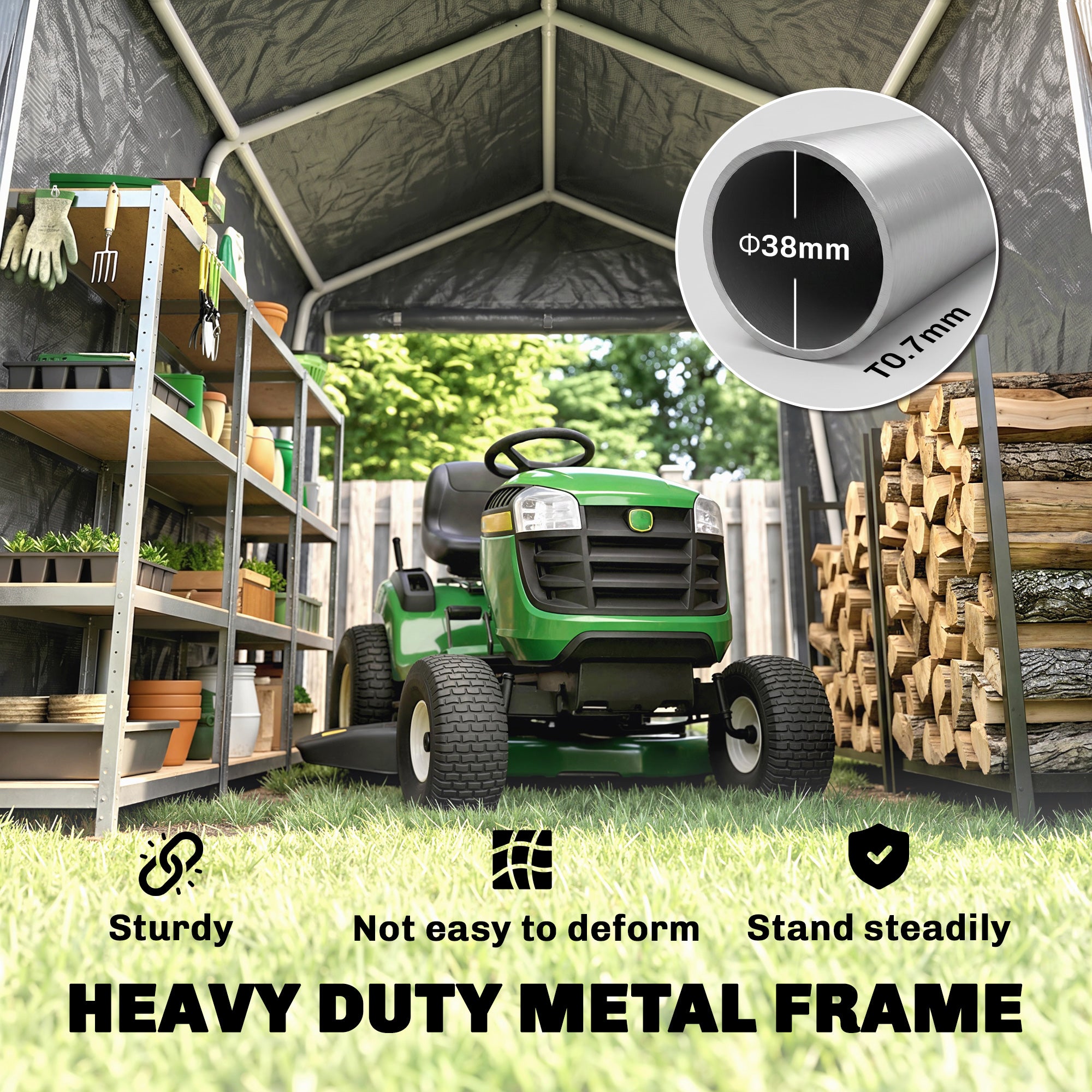 7.9' x 6.6' Garden Storage Tent, Patio Storage Shelter w/ Metal Frame and Double Zipper Doors, Dark Grey