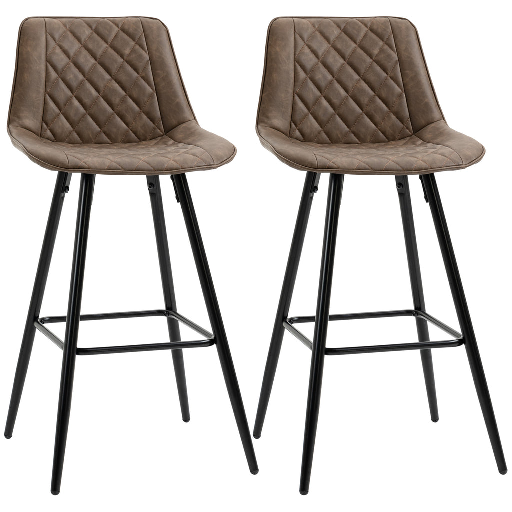 PU Leather Counter Height Bar Chairs Set of 2, 27.75" Bar Stools with Metal Legs for Dining Area, Kitchen Island, Brown