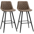 PU Leather Counter Height Bar Chairs Set of 2, 27.75" Bar Stools with Metal Legs for Dining Area, Kitchen Island, Brown