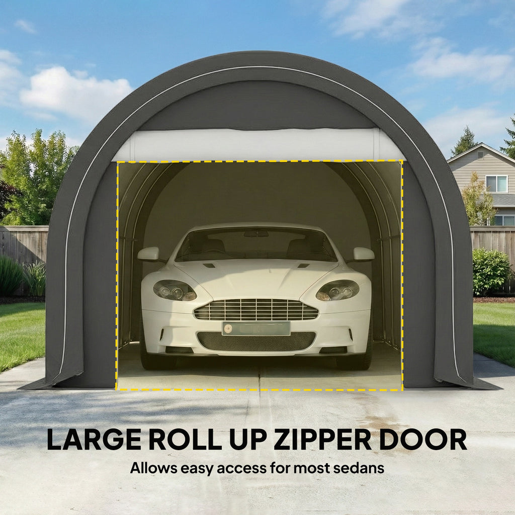 10' x 16' Heavy Duty Portable Carport Tent with Zippered Door, PE Cover for Car, Boat, Motorcycle, Bike, White