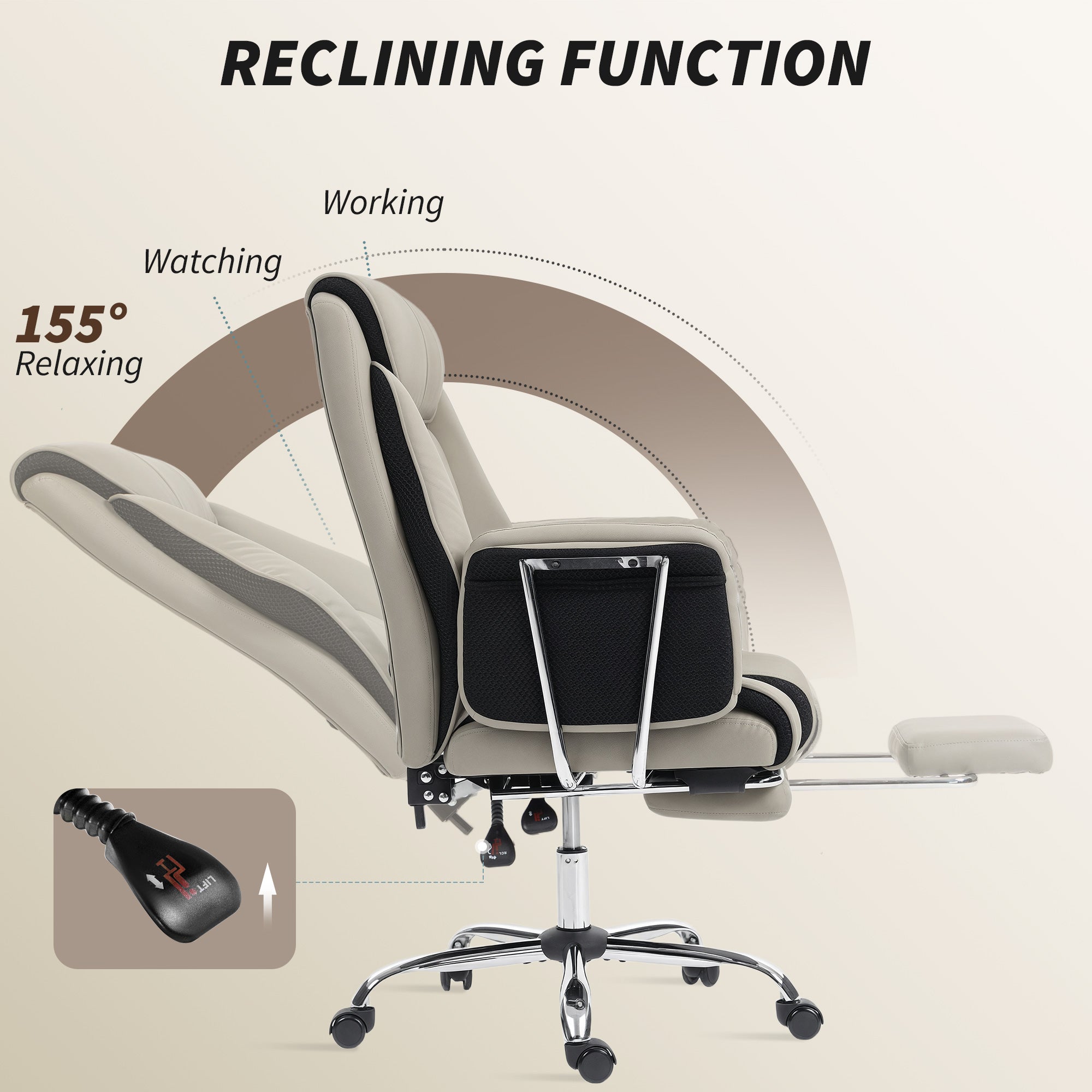 Reclining Office Chair, Overstuffed Executive Desk Chair with High Back, PU Leather, Footrest, Swivel Wheels, Black