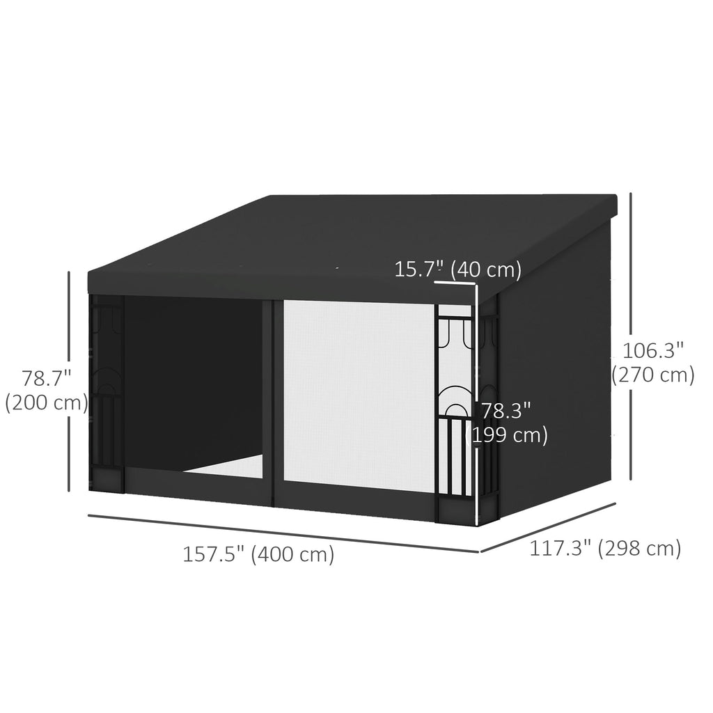 10' x 13' ደገ ወጻኢ ፐርጎላ፡ ብኣግር ተጠንቂቑ ዝተሰርሐ ሃርድቶፕ ሊን-ቱ ጋዜቦ ምስ 2 መጋረጃታትን 2 መርበባትን፡ ንኡልትራቫዮሌት ዝቃወም፡ ንፓትዮን ዴክን፡ ጸሊም ግራጫ