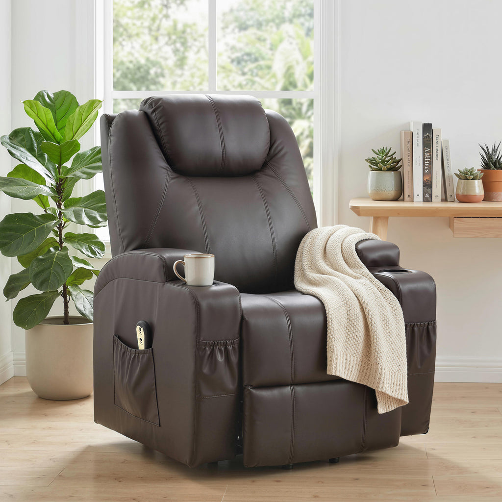 Power Lift Recliner Chair for Elderly, PU Leather Lift Chair with Thick and High Back, Footrest, Remote, Side Pockets, Cup Holders, Reclining Sofa for Living Room, Black