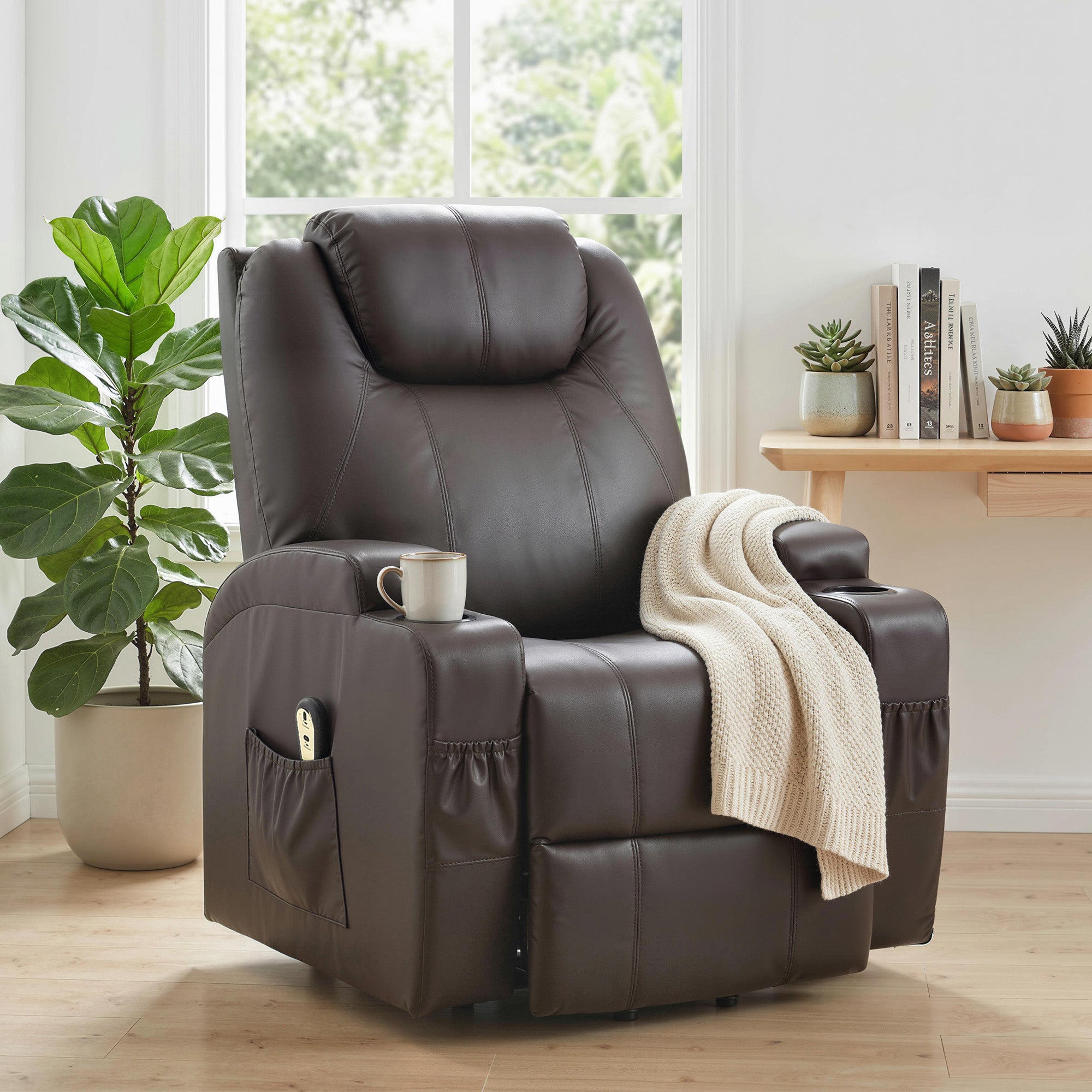 Power Lift Recliner Chair for Elderly, PU Leather Lift Chair with Thick and High Back, Footrest, Remote, Side Pockets, Cup Holders, Reclining Sofa for Living Room, Black